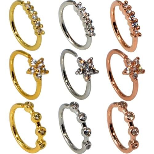 1Piece Easy Open Cz Nose Hoop Nostril Nose Hoop Ring Zircon Ear Clip Cartilage Tragus Ring Septum Lip Piercing Body Jewelry