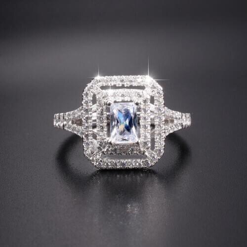 Stamp 10KT Really 925 Sterling Silver network rings Vintage Pave Setting Square Diamond Wedding Rings For Women Jewelry