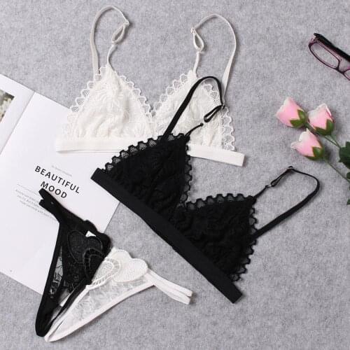 2pcs Sexy Woman Bra And Panty Lace Bra Wire Free Bralette Lingerie Female Seamless Unpadded Transparent Brassiere bra set