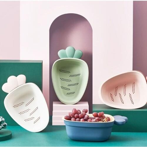 Creative Radish Shape Fruit Storage Basket Plastic Double Layer Vegetable Water Drain Bowls Kitchen Fruit Organization Tray