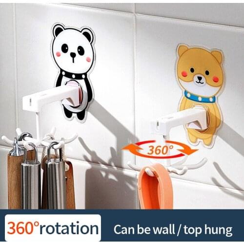 Creative Cartoon Six-Claw Hook Household Rotatable Hooks Kitchen Storage Rack Multifunctional Wall Shelf Bathroom Storage