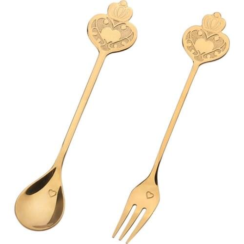 2pcs/set Heart Shape Spoon Fork Stainless Steel Coffee Spoon Christmas Gifts Kitchen Accessories Tableware Flatware Kit