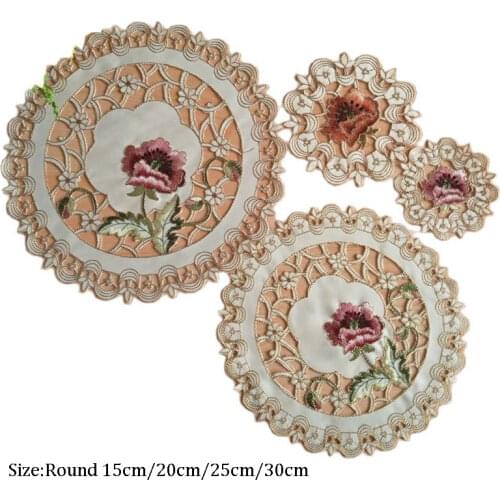 NEW satin embroidery lace table place mat cloth pad cup coaster placemat tea doily kitchen wedding Christmas decor tableware
