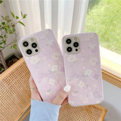 Fashion Cute Purple white flower Shockproof Soft Phone Case For iphone 11 12 Pro Max Cover For iphone X XR XS 6 6S 7 8 Plus
