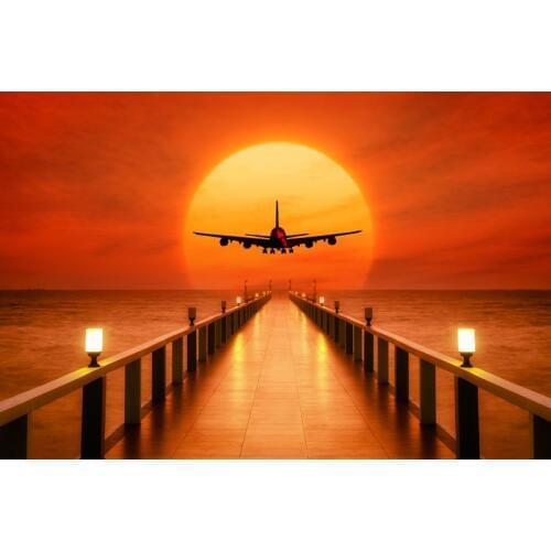 Full Square Drill 5D DIY Pier sea airplane takeoff sunset diamond painting Cross Stitch 3D Embroidery Kits home decor H65
