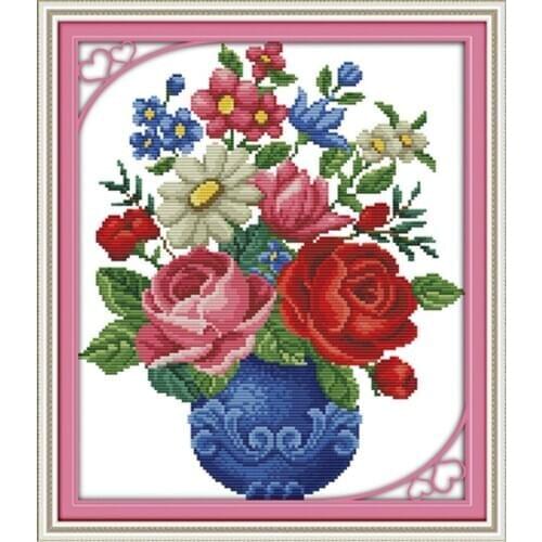 Blossom flowers in vase cross stitch kit flower 14ct 11ct printed fabric canvas stitching embroidery DIY handmade needlework