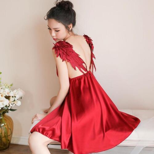 Nightgown Sexy Hot Sleepwear Women Satin Strap Spaghetti Ladies Silk Nightwear Sleep Wear Night Gown Lingerie Dress