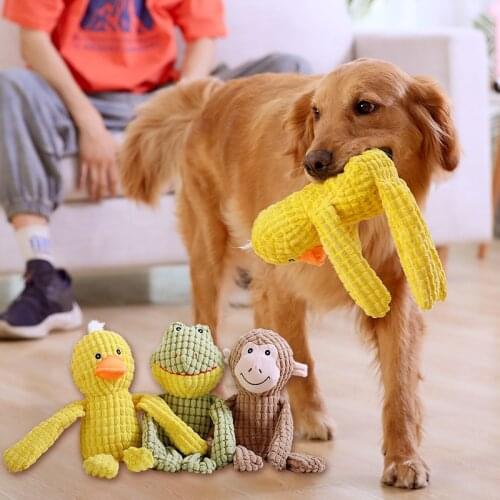 New Dog Toys Fluffy Frog Duckling Monkey Interactive Play Wear Biting Resistance Chew Toys With Sound Pet Dog Teeth Grinding Toy