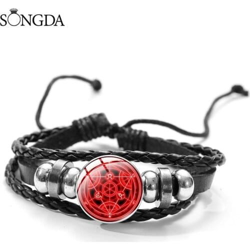 New Fullmetal Alchemist Brotherhood Bracelet Art Printed Crystal Glass Cabochon Handmade Woven Leather Bracelets Jewelry Gift