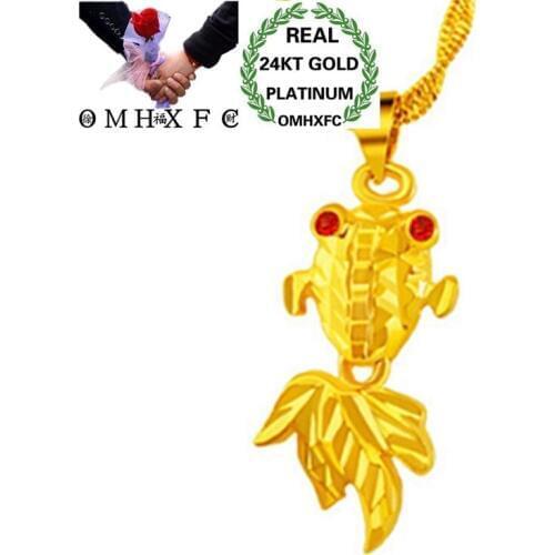 OMHXFC Wholesale European Fashion Woman Unisex Party Birthday Wedding Gift Goldfish Zircon 24KT Real Gold Charm Pendant PN251