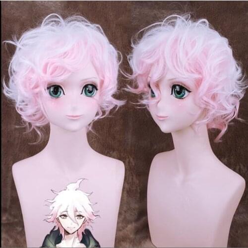 35CM Short Wavy Curly Wig Cosplay Danganronpa Komaeda Nagito Costume Dangan Ronpa Heat Resistant Synthetic Hair Men Cosplay Wigs