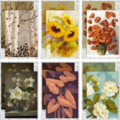 Poster Retro Colorful Flowers Bird Canvas Paintings Modular Pictures for Living Room Home Decoration Wall Art Prints