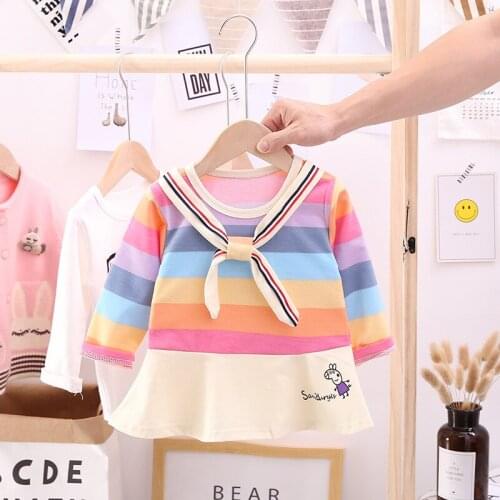 Baby Girls Dress Rainbow Stripe Spring Autumn Children Kids Dresses 2021 Toddler Clothing