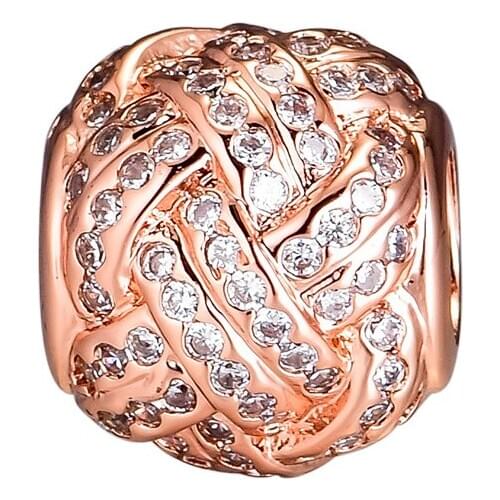 Fits For Pandora Charms Bracelets Love knot Beads 100% 925 Sterling Silver Jewelry with Rose Golden Color Free Shipping