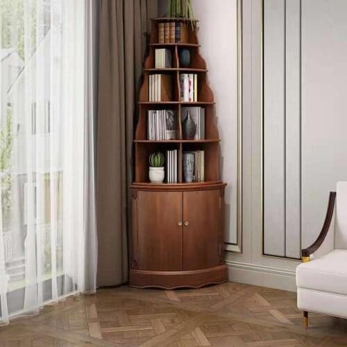 Simple American solid wood triangle cabinet European corner cabinet Nordic living room corner shelf shelf bookcase side cabinet
