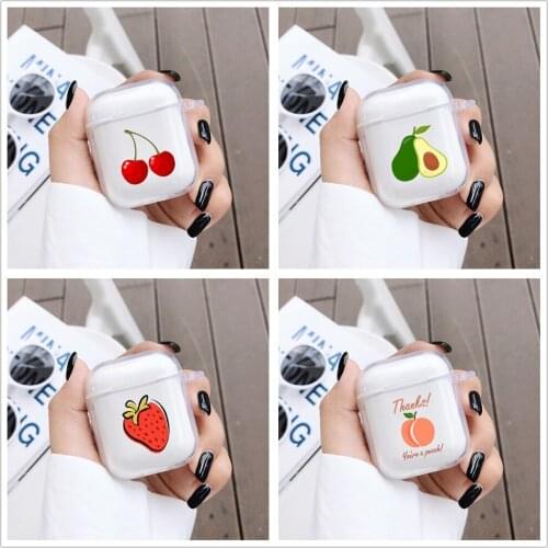 For Airpods 1 2 Transparent Soft Silicone Earphone Case For AirPods Cute Cartoon Fruit Avocado Peach Protective Cover Bluetooth