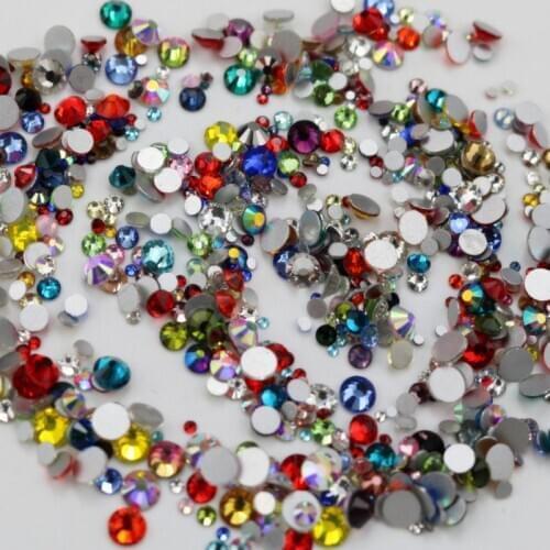 Swarovsky AB SS3-40 Mix Rhinestones Nail Stones Glass 3D Nail Art Decorations Flat Crystal AB Mix Color And Size Round Flatback
