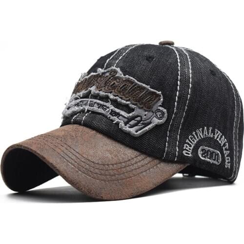 Unisex Washed Adjustable Denim Cotton Dad Hats Top Hats for Women Mens Vintage Distressed Denim Cotton Baseball Cap Trucker Hat