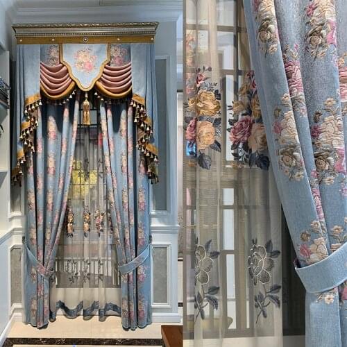 Luxury Chenille Jacquard Curtains for Living Room High Blackout Embossed Flowers Window Drapes for Bedroom #VT
