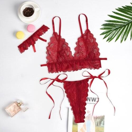 Hot Erotic Costumes Porn Sex Sexy Lingerie See Through Lace Wireless Bra Thong Exotic Sets Temptation Bandage Womens Underwear