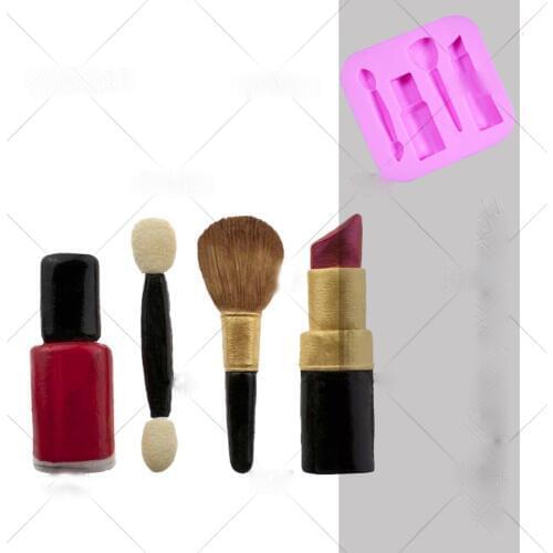 Silicone Fondant Mold Sugar Cake Silicone Mold Eyebrow Pencil Blush Makeup Mold Candy Tool Red Fashionable Women Moulds PRZY 001