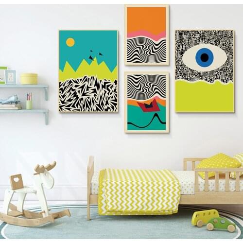 Modern Cartoon Abstract Printing Canvas Painting Nordic Childrens Study Decor Line Color Block Picture Art Wall Canvas Poster