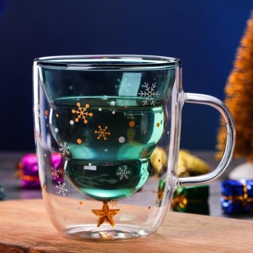 300ML Glass Cup Double Layer Glass Cup Xmas Tree Shape High Borosilicate Glass Heat-resistant Coffee Mug Kitchen Tools