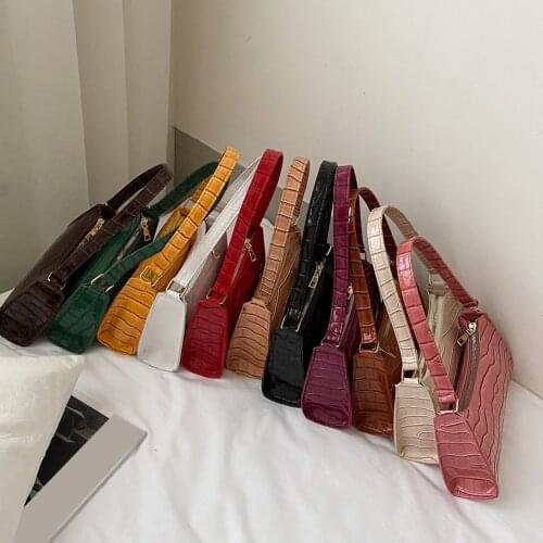 One Shoulder Travel Shopping PU Bag Alligator Handbag Ladies Solid Color Female Underarm Pouch Messenger Baguette Bag