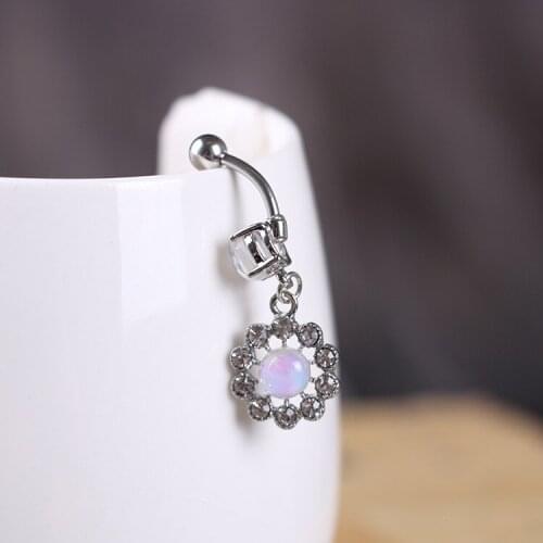 High quality Medical Steel Crystal Rhinestone Belly Button Ring Dangle Navel Body Jewelry Piercings Tassel