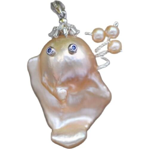 Z11218 Halloween-Pet 34mm Pink Baroque Pearl Balloons Crown Little-devil Pendant Women Fine jewelry