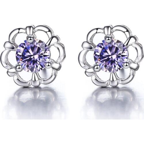 100% 925 Sterling Silver Fashion Shiny Crystal Rose Flower Ladies' Stud Earrings Jewelry Women Christmas Gift Wholesale