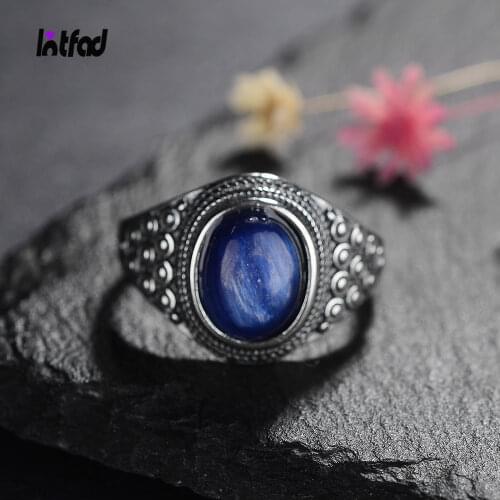 Vintage Oval Kyanite Rings for Women Sterling Silver 925 Gemstone Jewelry for Women Party Birthday Gift Fine Ring