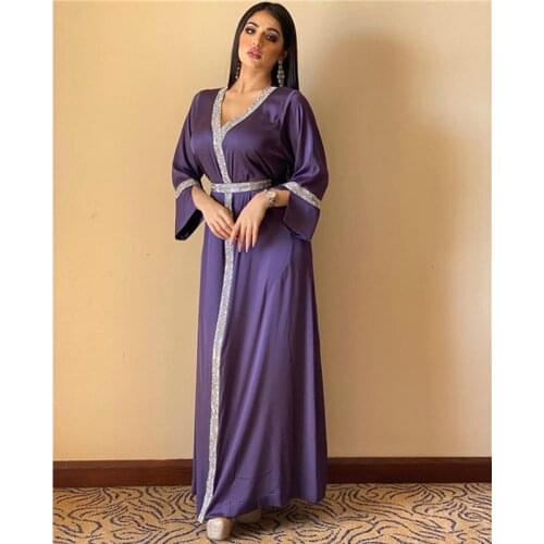 Dubai Abaya Dress For Women Luxury Diamond Beaded Kaftan Turkey Arabic Muslim Islamic Clothing Autumn 2021 New Moroccan Robe