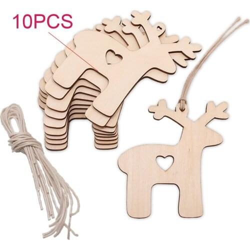 10pcs/set Christmas Tree Pendant Wooden Xmas Snowman Snowflake Carving Hanging Ornaments Props DIY Christmas Party Decoration