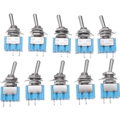 10Pcs/Set Blue SPST Toggle Switch MTS-101 2 Pins ON/OFF 2 Position 6A 250V AC Mini Toggle Switches for Car
