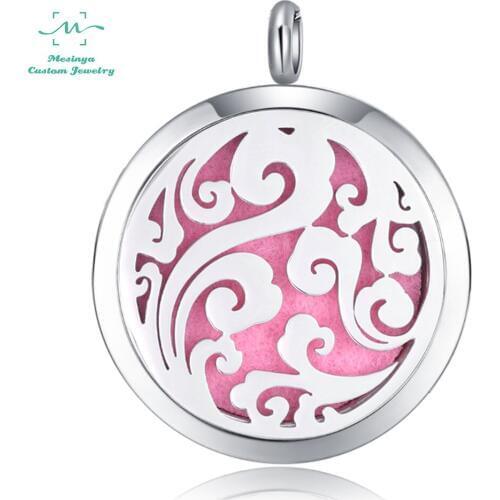 10pcs 30mm ocean swirl Aromatherapy / Essential Oils surgical 316L Stainless Steel Perfume Diffuser Locket Necklace