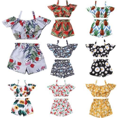 2020 Summer Baby Girls Clothes Off Shoulder Vest Tank Top Shorts Pants Outfit Set 2PCS 1-6T