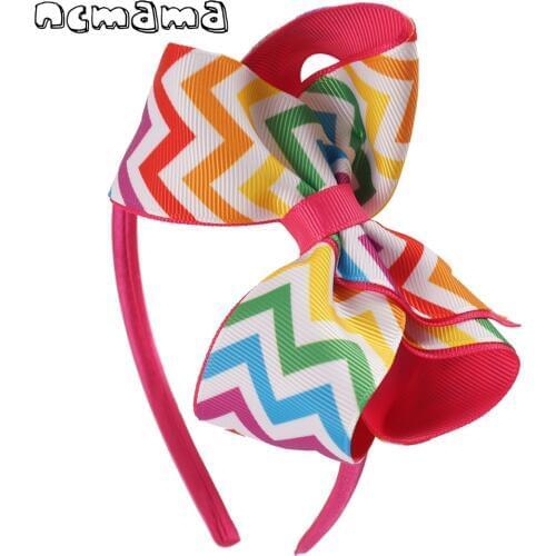 4 Inch Rainbow Solid Printed Hairbands Cute Princess Elastic Hairband Satin Covered Headband For Kids Girls Hair Accessories