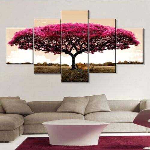 5 Panels Abstract Red Tree Oil Paintings Print On Canvas Posters And Prints Landscape Wall Art Pictures Home Wall Art Decor
