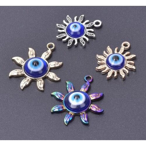 5pcs Gold Silver Color Sun Evil Eye Charms For Jewelry Making Necklace Earrings Blue Lucky Charm Handmade Accessories Vintage