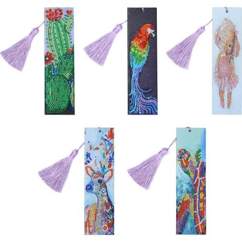 5D DIY Diamond Painting Bookmark Special Shaped Leather Book Marks with Tassel Leather Art Mosaic Kit Craft Home Decoration