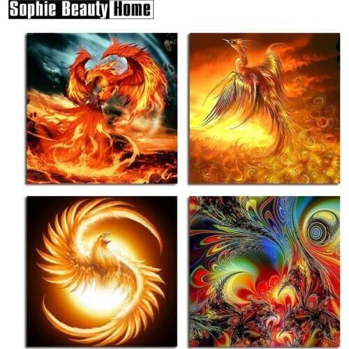 New Real 5D Full Diamond Cross Stitch Diamond Mosaic Needlework Crafts Phoenix Diamond Embroidery Home Decor 051910