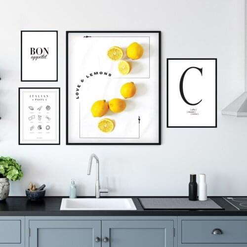 Minimalism Art Lemons Bon Appetit Pasta Canvas Painting Posters And Prints Wall Art Pictures For kitchen Room Nordic Home Decor