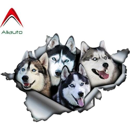 Aliauto SiberianHuskies Car Sticker Torn Metal Decal Reflective Stickers Waterproof 3D Car Styling Pet Dog Decals,13cm*9cm