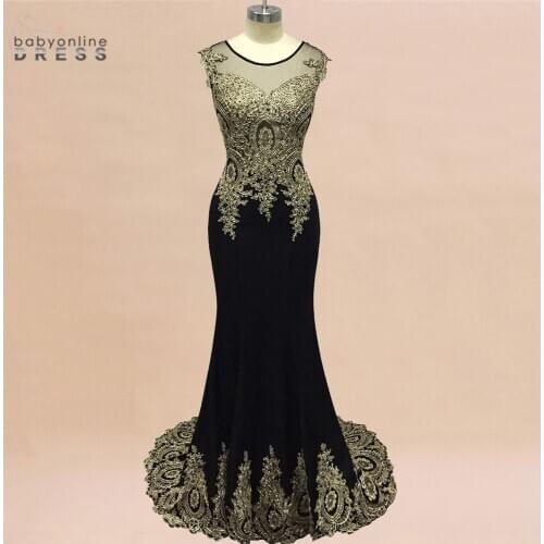 Robe de Soiree Longue Gold Lace Appliques Mermaid Evening Dress Dubai Arabic Evening Gowns Formal Evening Party Dress