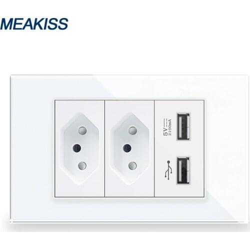 Brazil socket USB 2A fast charging tempered glass panel fireproof material home electrical plug socket