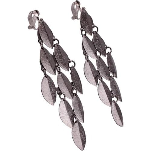 Grace Jun 3 Colors Choose Multi-layer Leaf Clip Earrings Fashion Party Wedding Cuff Cushion Earrings Charm Ear Clip No Allergy