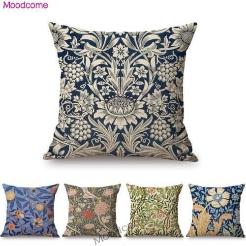 Classic Plant Leaves Floral Pattern Sofa Throw Pillow Case Home Decoration William Morris Britiah Art Linen Cushion Cover Case