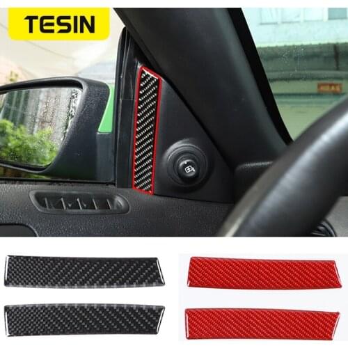 TESIN Car A Pillar Decoration Cover Trim Stickers or Ford Mustang 2009 2010 2011 2012 2013 Carbon Fiber Car Interior Accessories