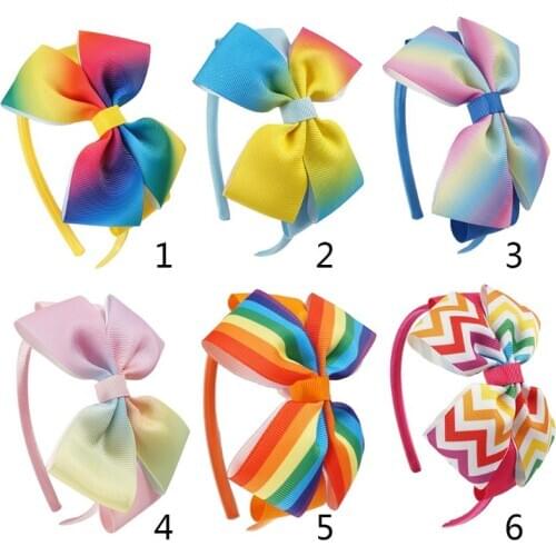 Kids Girls Satin Covered Headband Sweet Double Layer Rainbow Grosgrain Ribbon Bows Hair Hoop Princess Hair Accessories